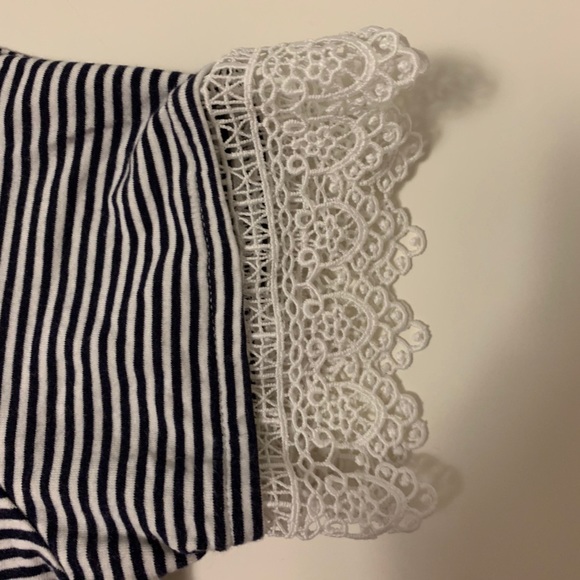 Striped Tee with Lace Detail - Picture 2 of 2